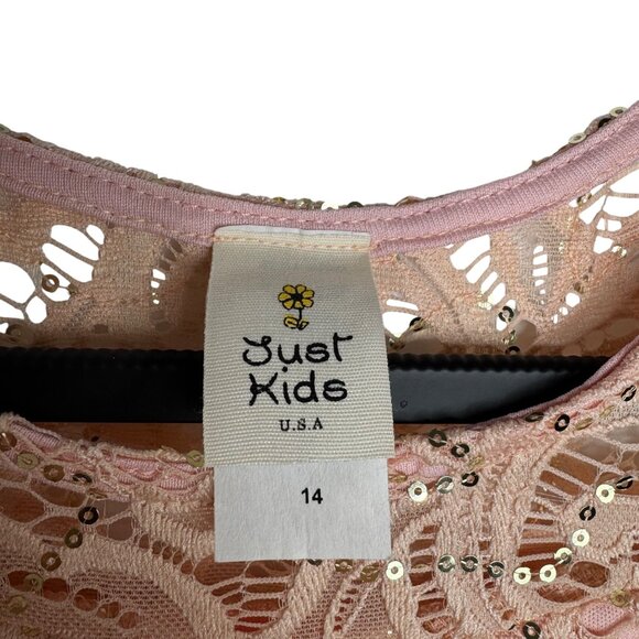 Just Kids Girls Salmon Pink Lace Sequin Sleeveless Party Dress Size 14 USA Made - Picture 4 of 10